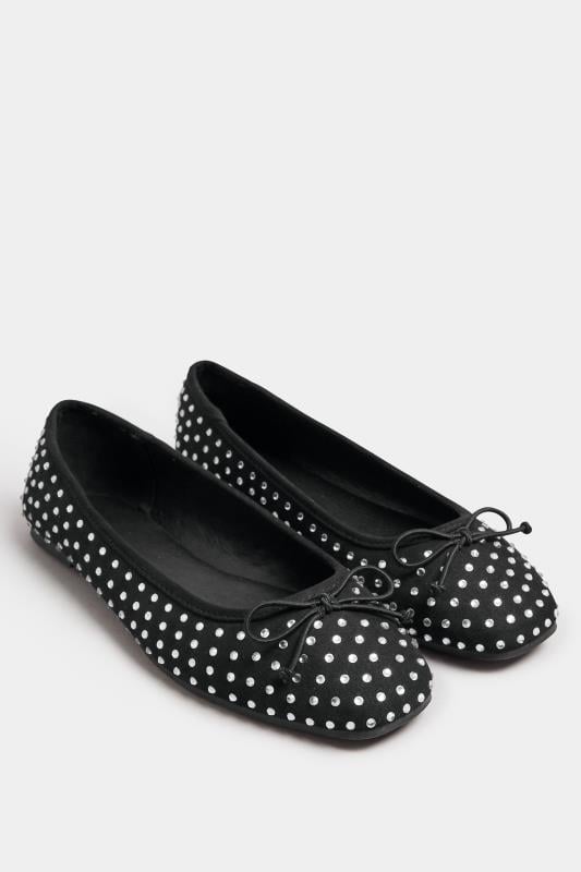 Evans LTS Black Faux Suede Diamante Ballerina Pumps In Standard Fit