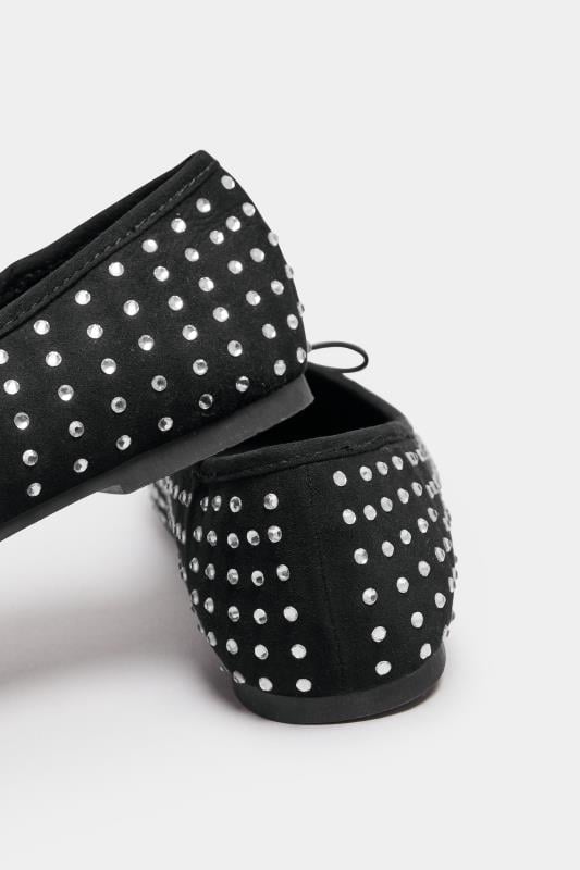 Evans LTS Black Faux Suede Diamante Ballerina Pumps In Standard Fit