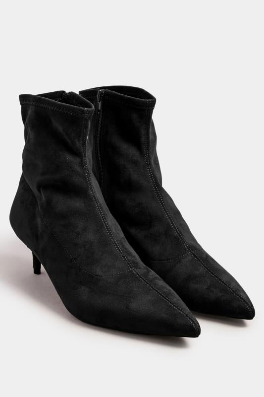 Evans LTS Black Faux Suede Kitten Heeled Boots In Standard Fit