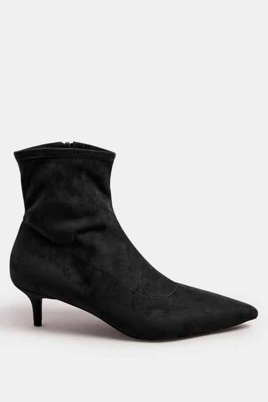Evans LTS Black Faux Suede Kitten Heeled Boots In Standard Fit