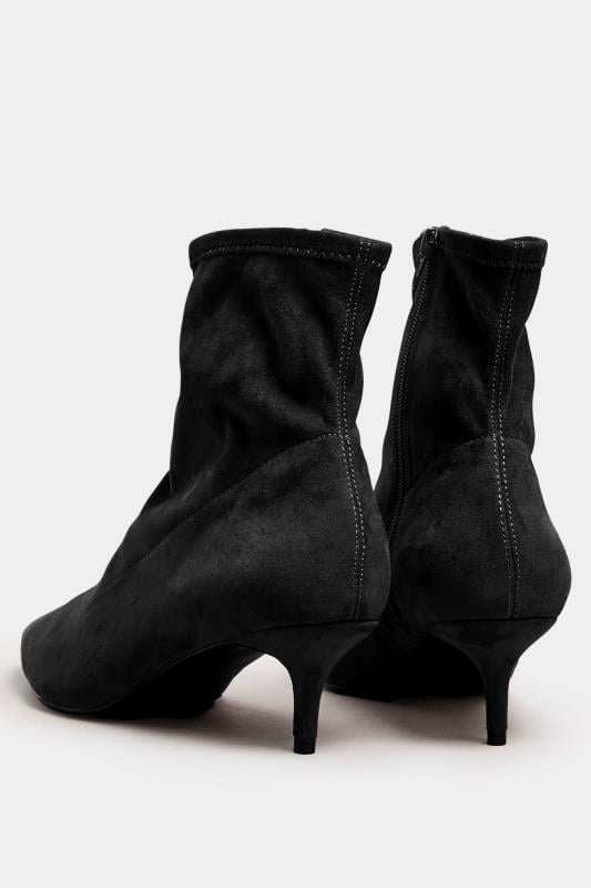 Evans LTS Black Faux Suede Kitten Heeled Boots In Standard Fit