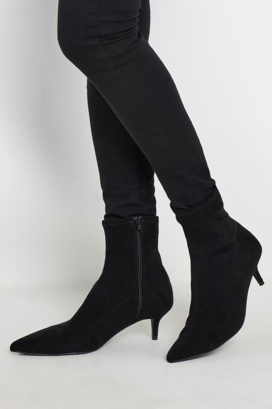evans LTS Black Faux Suede Kitten Heeled Boots In Standard Fit