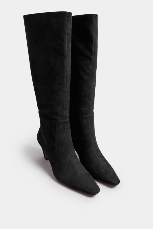 Evans LTS Black Faux Suede Knee High Boots In Standard Fit