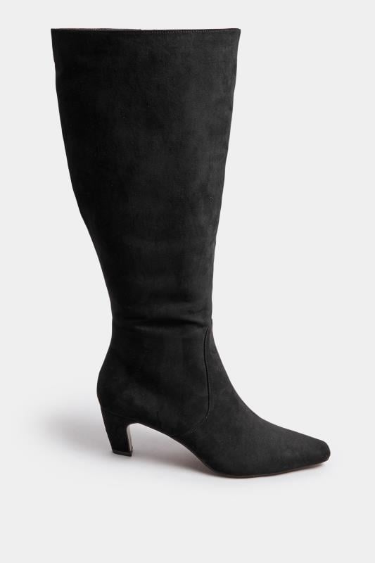 Evans LTS Black Faux Suede Knee High Boots In Standard Fit
