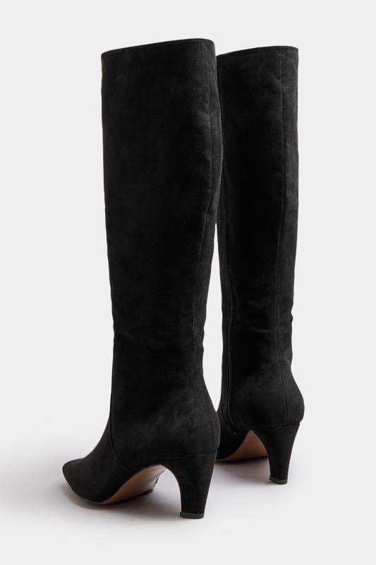 Evans LTS Black Faux Suede Knee High Boots In Standard Fit