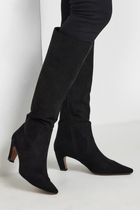 evans LTS Black Faux Suede Knee High Boots In Standard Fit