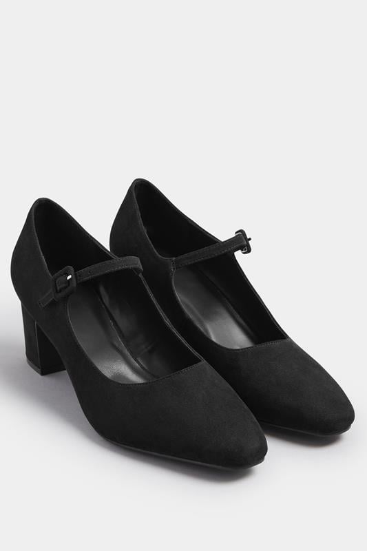 Evans LTS Black Faux Suede Mary Jane Block Heel In Standard Fit