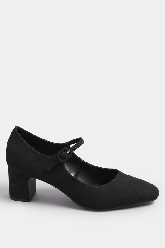 Evans LTS Black Faux Suede Mary Jane Block Heel In Standard Fit