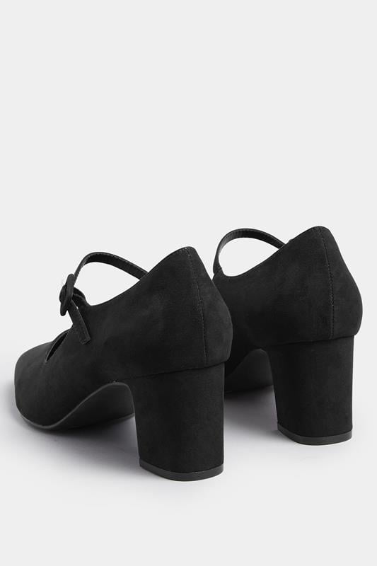 Evans LTS Black Faux Suede Mary Jane Block Heel In Standard Fit