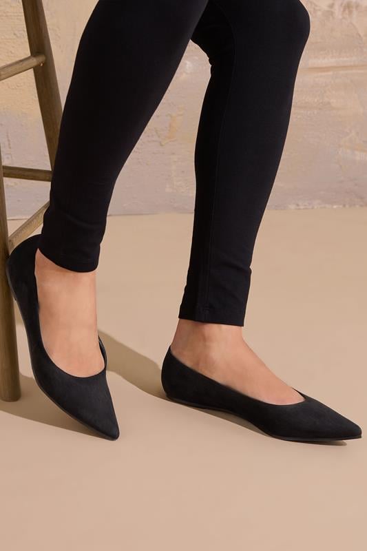 evans LTS Black Faux Suede Pointed Flats In Standard Fit