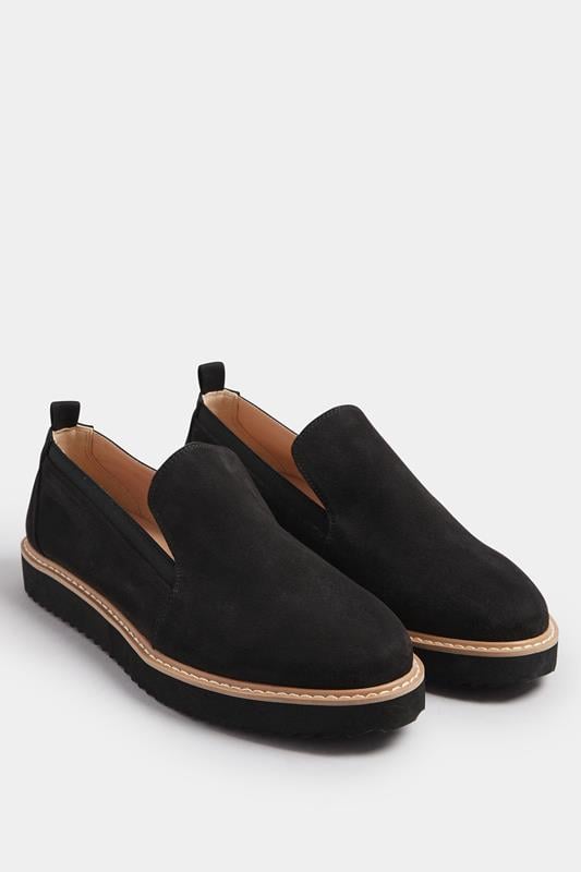 Evans LTS Black Faux Suede Slip-On Loafers In Standard Fit
