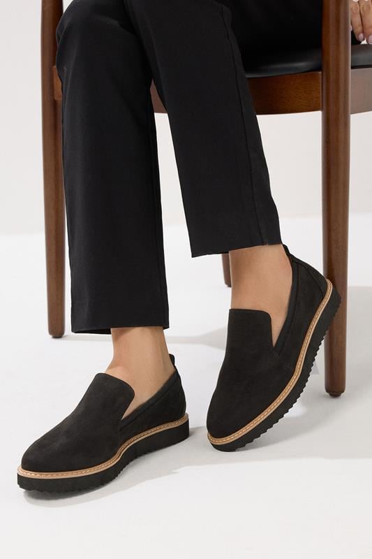 evans LTS Black Faux Suede Slip-On Loafers In Standard Fit