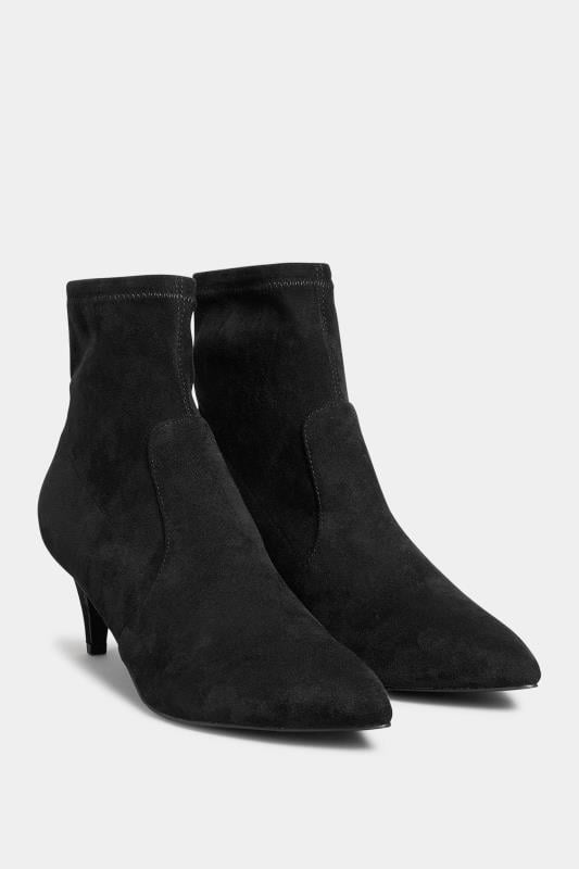Evans LTS Black Heeled Kitten Boots In Standard Fit