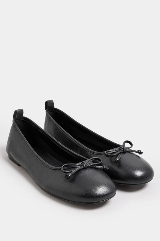 Evans LTS Black Leather Ballerina Pumps In Standard Fit