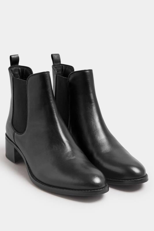 Evans LTS Black Leather Block Heel Chelsea Boots In Standard Fit