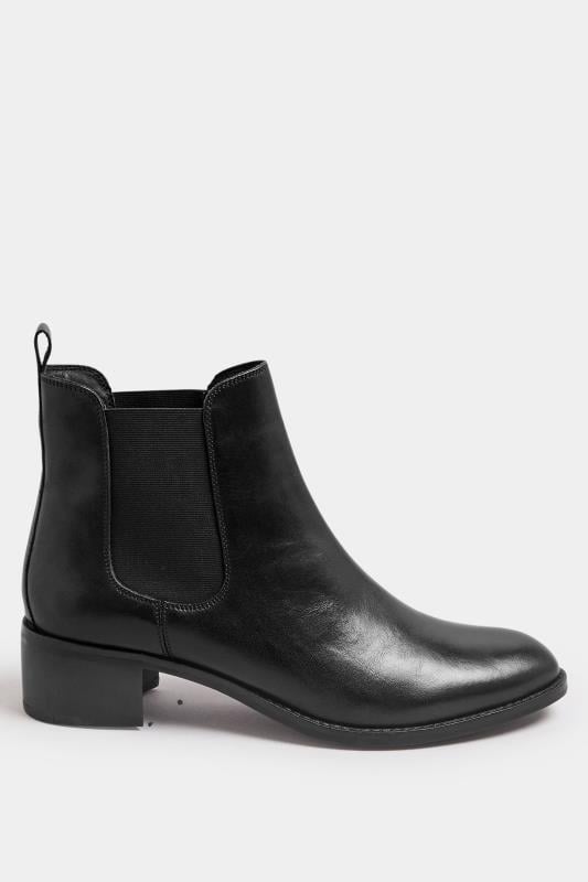 Evans LTS Black Leather Block Heel Chelsea Boots In Standard Fit