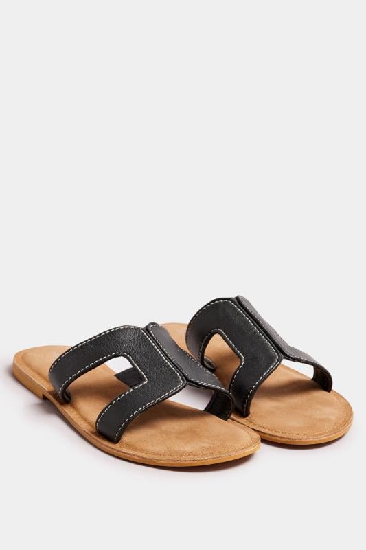Evans LTS Black Leather Cut Out Mule Sandals In Standard Fit