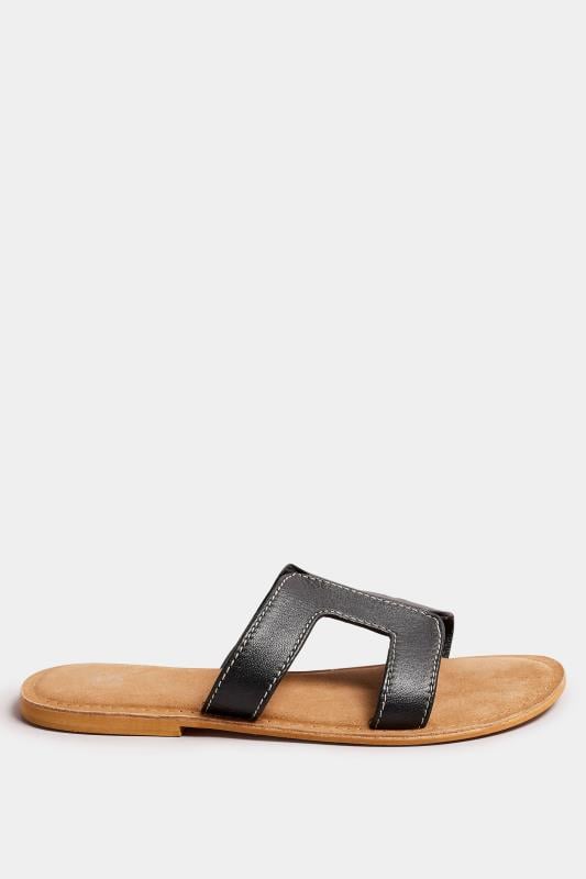 Evans LTS Black Leather Cut Out Mule Sandals In Standard Fit