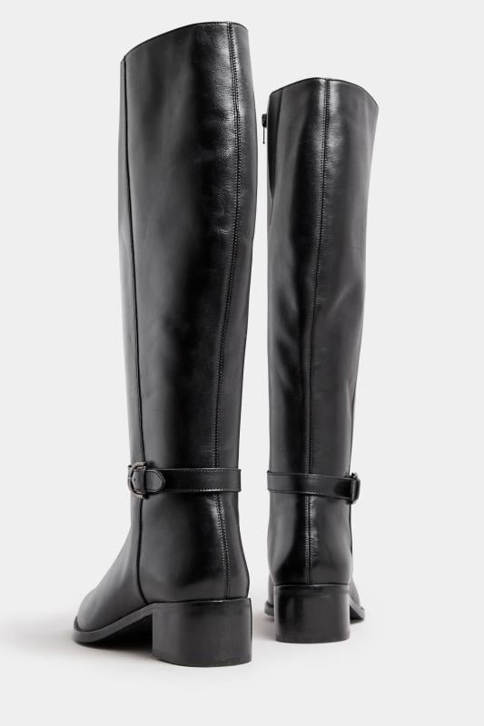 Evans LTS Black Leather Heeled Knee High Boots In Standard Fit