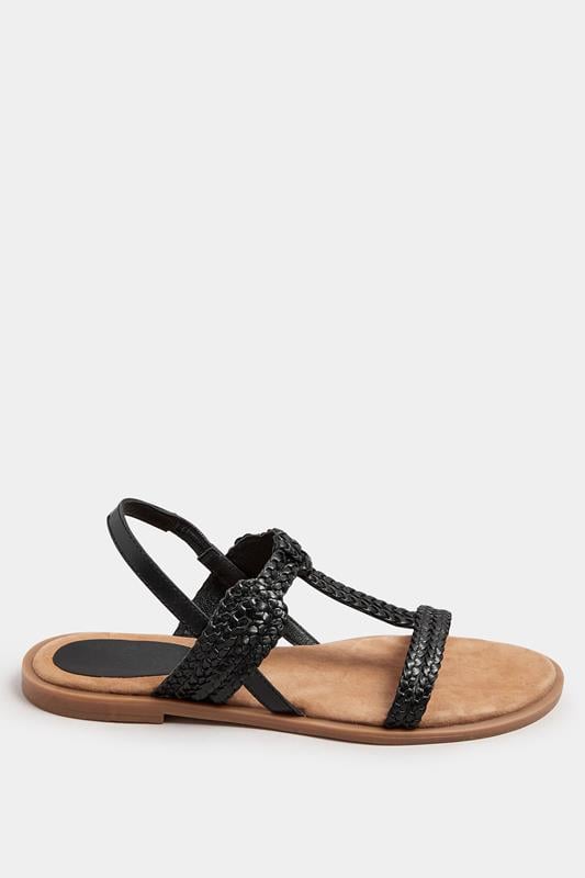Evans LTS Black Leather Plaited Strap Sandals In Standard Fit