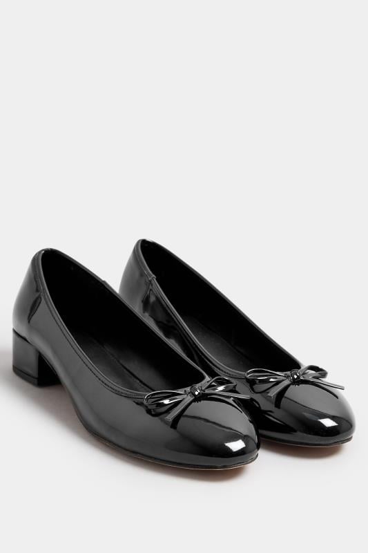 Evans LTS Black Patent Heeled Ballet Pumps In Standard Fit