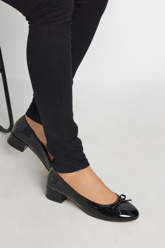 evans LTS Black Patent Heeled Ballet Pumps In Standard Fit