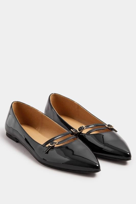 Evans LTS Black Patent Pointed Buckle Flats In Standard Fit