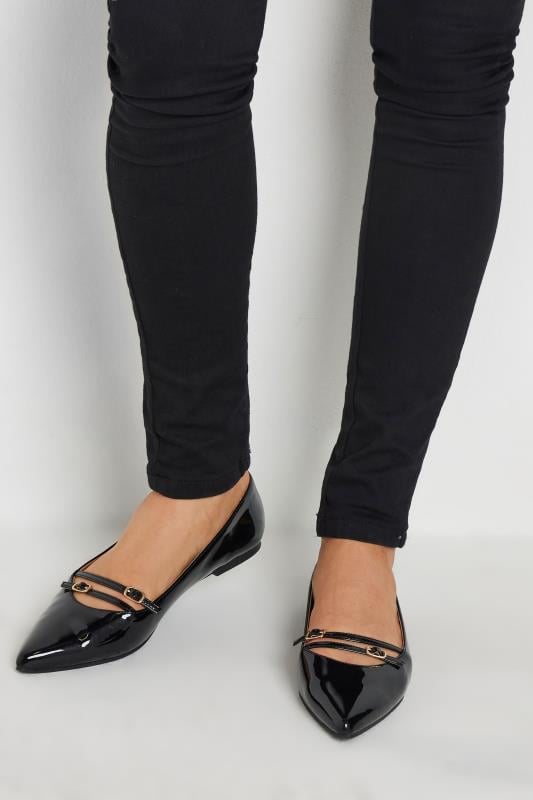 evans LTS Black Patent Pointed Buckle Flats In Standard Fit