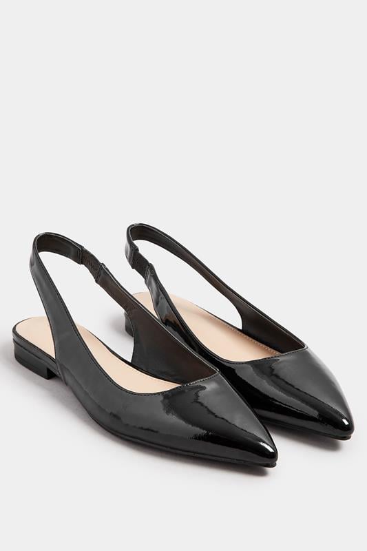 Evans LTS Black Patent Slingback Flat Shoes In Standard Fit