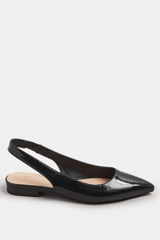 Evans LTS Black Patent Slingback Flat Shoes In Standard Fit