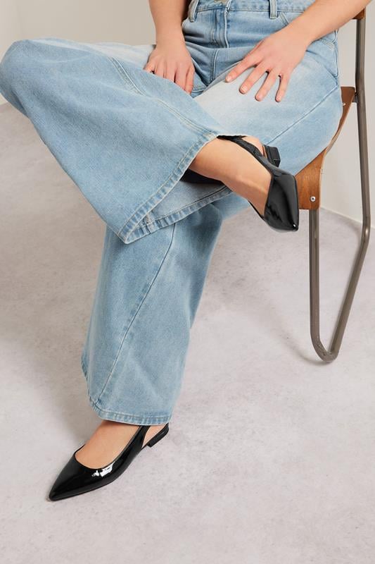 evans LTS Black Patent Slingback Flat Shoes In Standard Fit