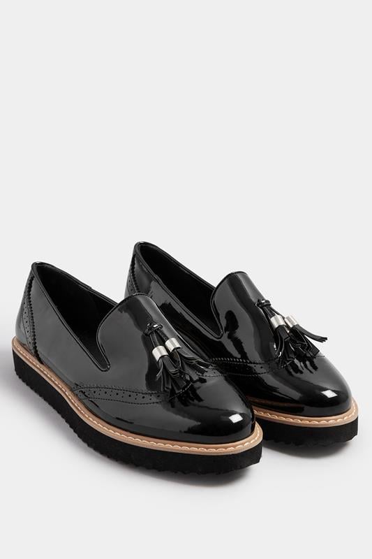 Evans LTS Black Patent Tassel Slip-On Loafers In Standard Fit