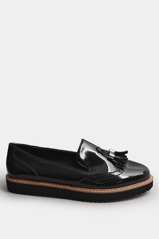 Evans LTS Black Patent Tassel Slip-On Loafers In Standard Fit