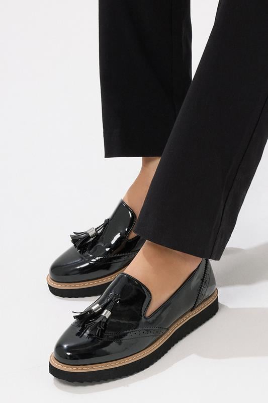 evans LTS Black Patent Tassel Slip-On Loafers In Standard Fit