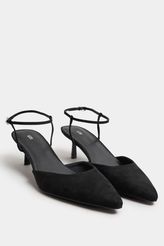 Evans LTS Black Point Ankle Strap Kitten Heels In Standard Fit