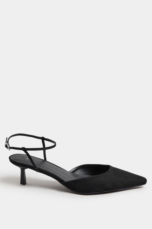 Evans LTS Black Point Ankle Strap Kitten Heels In Standard Fit