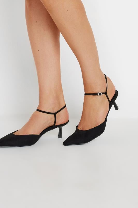 evans LTS Black Point Ankle Strap Kitten Heels In Standard Fit