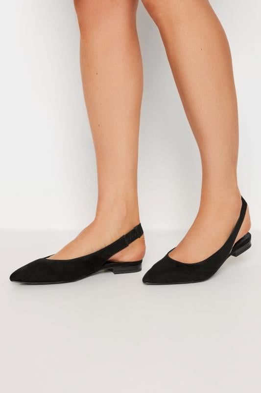 evans LTS Black Slingback Point Pumps In Standard Fit