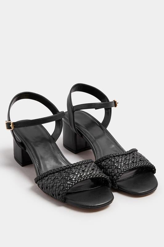 Evans LTS Black Woven Strap Open Toe Block Heel In Standard Fit