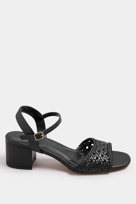 Evans LTS Black Woven Strap Open Toe Block Heel In Standard Fit