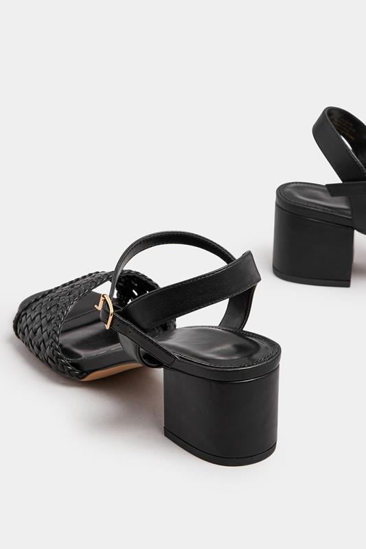 Evans LTS Black Woven Strap Open Toe Block Heel In Standard Fit