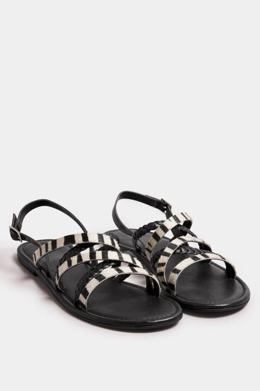 Evans LTS Black Zebra Print Leather Cross Over Sandals In Standard Fit