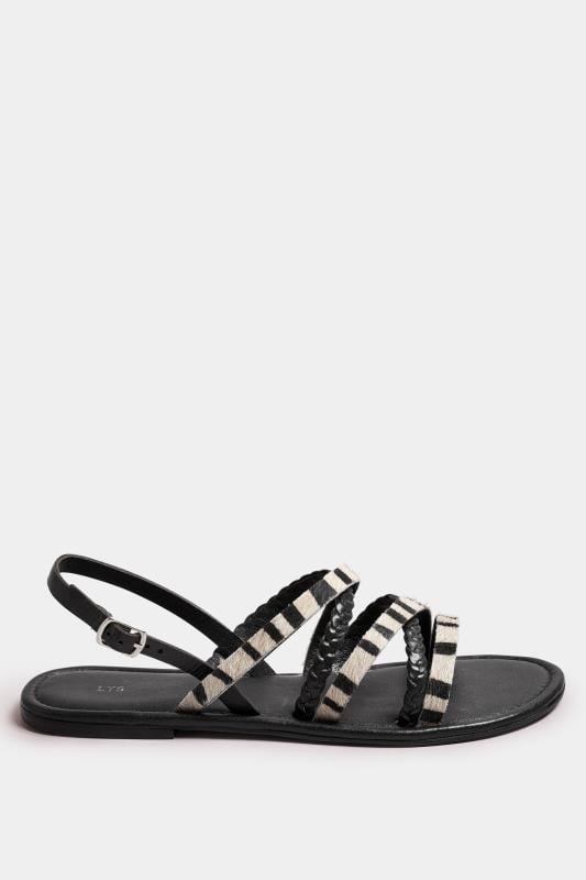 Evans LTS Black Zebra Print Leather Cross Over Sandals In Standard Fit