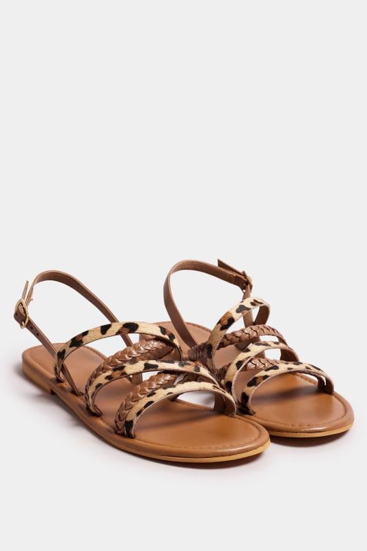 Evans LTS Brown Animal Print Leather Cross Over Sandals In Standard Fit