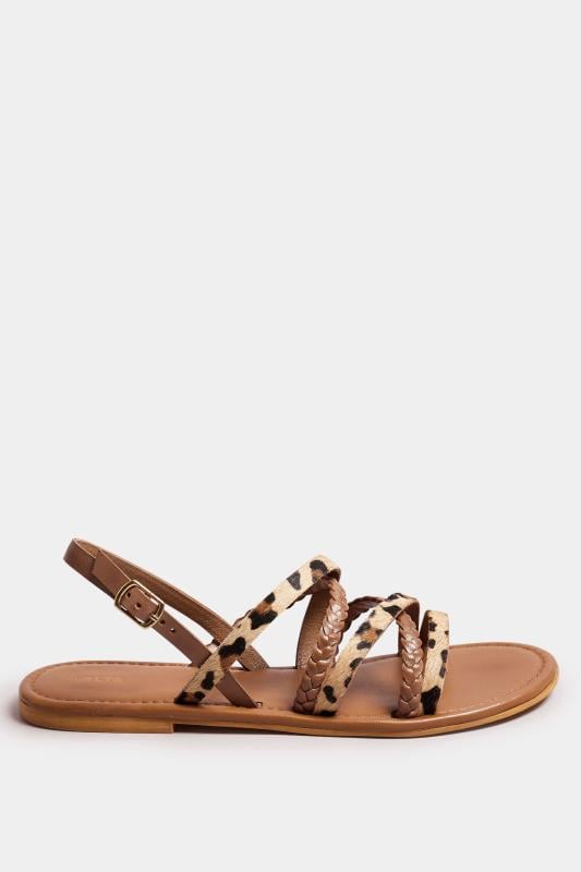 Evans LTS Brown Animal Print Leather Cross Over Sandals In Standard Fit