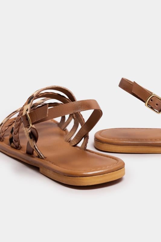 Evans LTS Brown Animal Print Leather Cross Over Sandals In Standard Fit