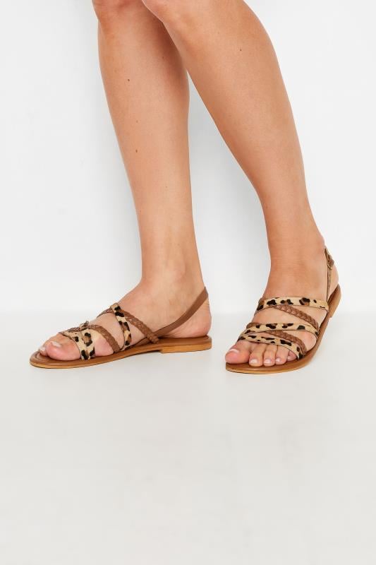 evans LTS Brown Animal Print Leather Cross Over Sandals In Standard Fit
