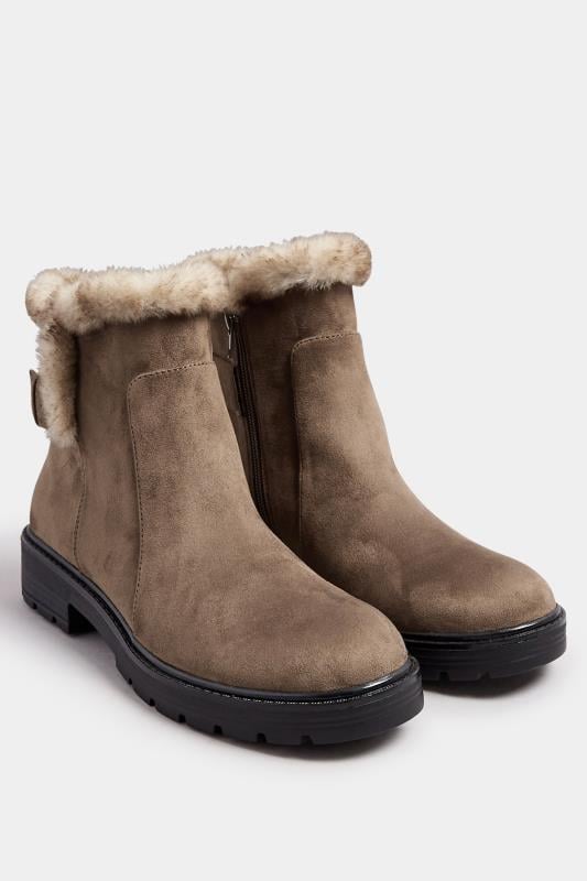 Evans LTS Brown Faux Fur Lined Biker Boots In Standard Fit