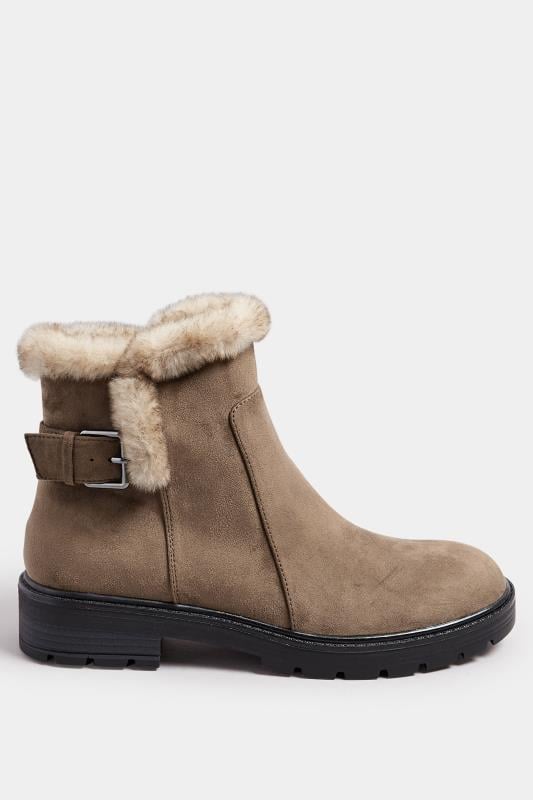 Evans LTS Brown Faux Fur Lined Biker Boots In Standard Fit