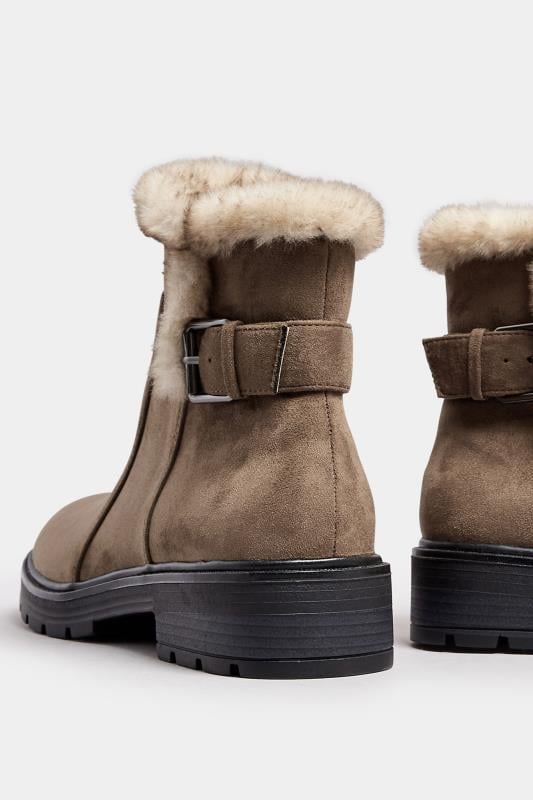 Evans LTS Brown Faux Fur Lined Biker Boots In Standard Fit